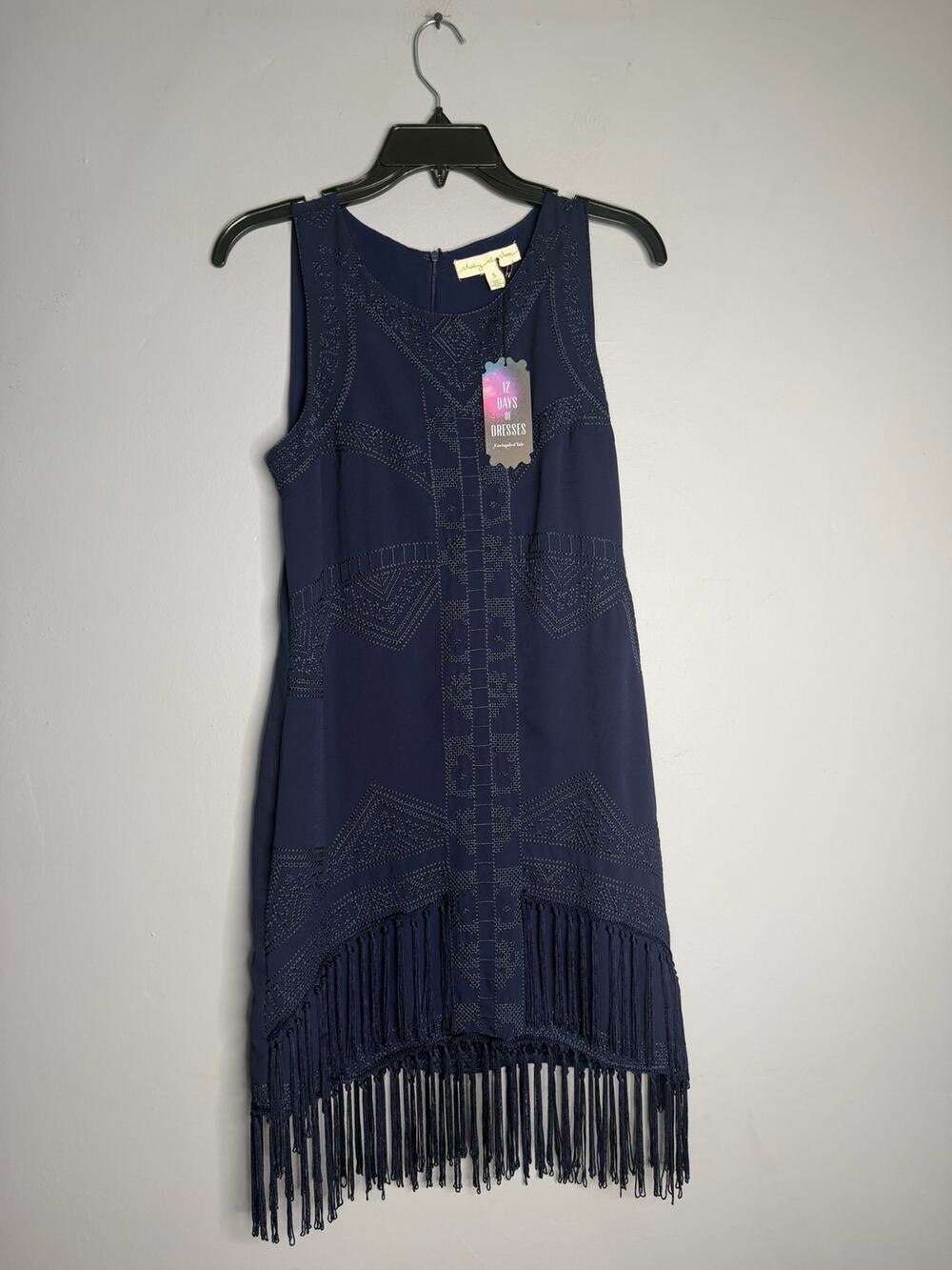 Staring at Stars Blue Fringe Embroidered Dress Small UO Boho Flapper Midi NEW